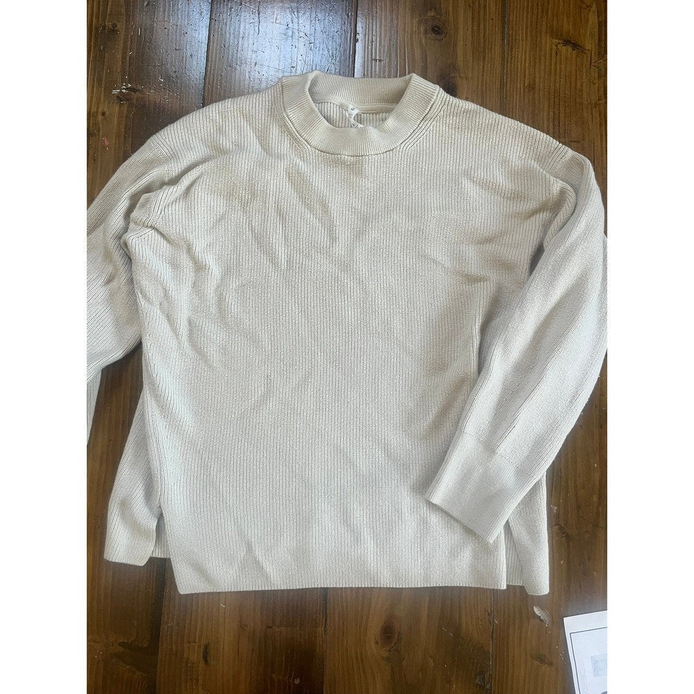 Lululemon Merino Wool Blend Ribbed Knit Crewneck Sweater Cream White Size 12
